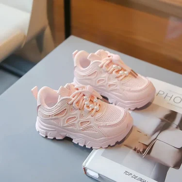 Kids Girls School White Casual Shoes Solid Color Mesh Sports Shoes for Toddlers Fashion Lightweight Children's Running Sneakers 6