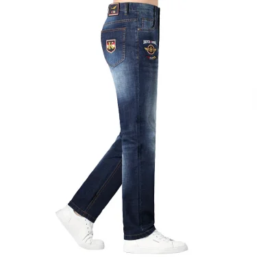 2025 Classic Mid Rise Jeans Thin Stretch Cotton Trousers Bruce&Shark Fashionable Embroidered Jeans Man Straight leg Big Size 42 3