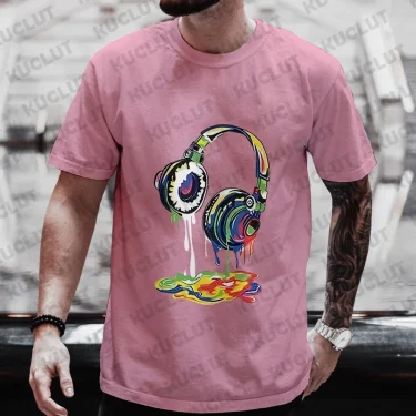 Summer Men's Oversized Clothing Hip Hop Melting Headset Graphic Tee Shirt Men Casual Streetwear Funny Printed Tops Cool T-shirt 5
