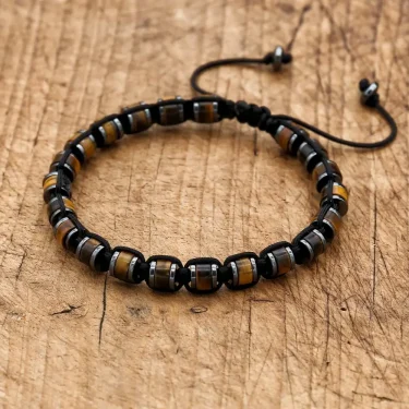 Handmade Man Jewelry Tiger Eye Stone Hematite Braided Bracelet Charm Bracelet for Couple 2