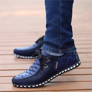 Men Leather Shoes Autumn Men's Casual Shoes Breathable Light Weight White Sneakers Driving Shoes Pointed Toe Business Men Shoes 2