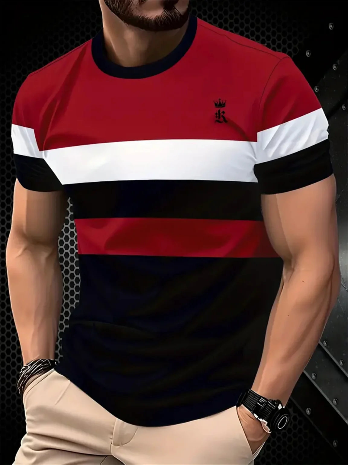Fashion Simple Men's T-Shirt Striped Printed Short Sleeve T-Shirt Oversized Tops Summer Men's Daily Versatile Casual Clothing 1