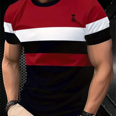 Fashion Simple Men's T-Shirt Striped Printed Short Sleeve T-Shirt Oversized Tops Summer Men's Daily Versatile Casual Clothing 1