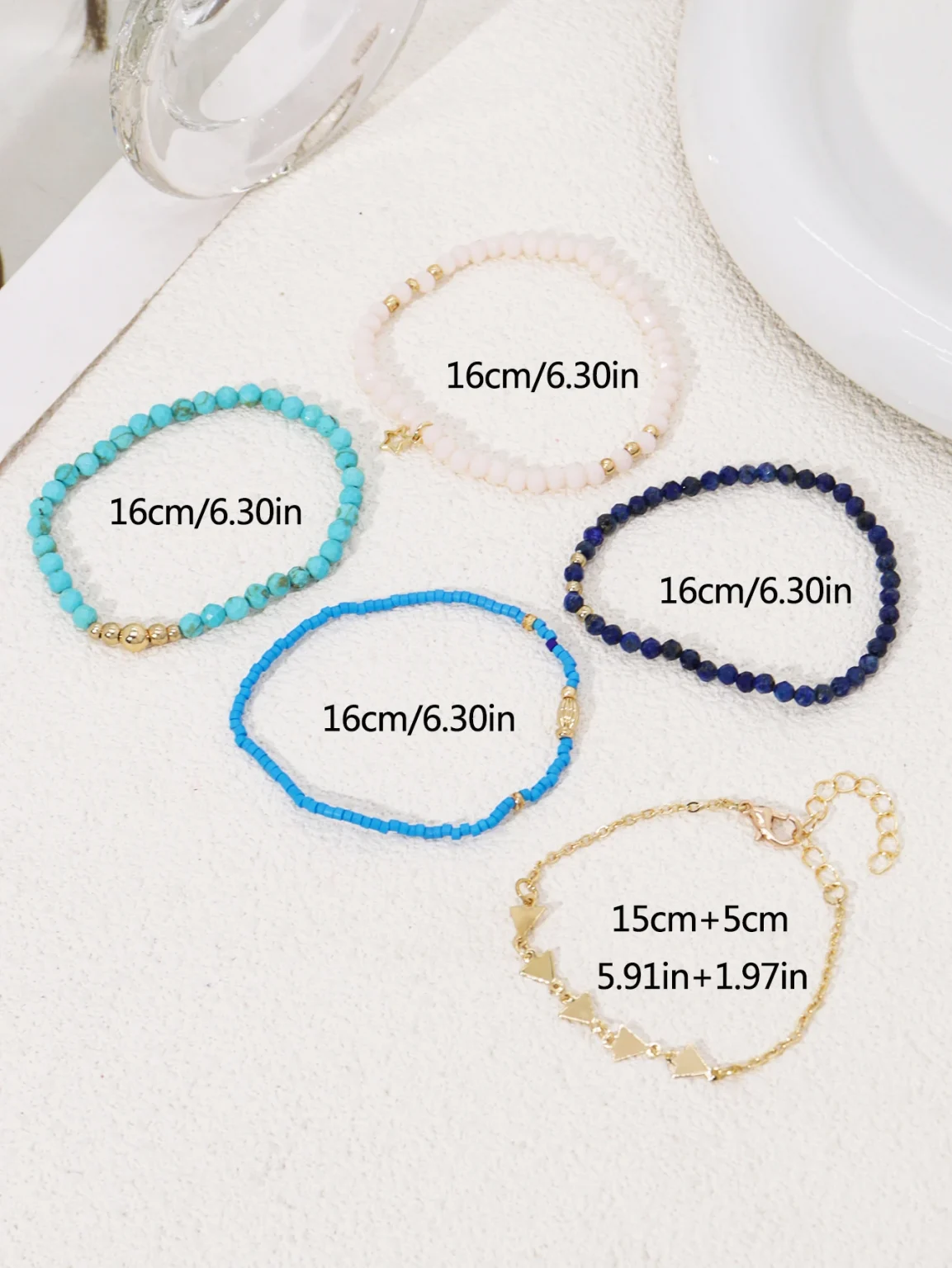 Stretch Bracelet Set Bohemia Gold Color Glassbeads Elastic Handmade Girls Vacation Jewelry 5