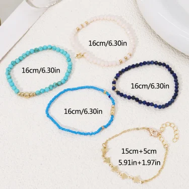 Stretch Bracelet Set Bohemia Gold Color Glassbeads Elastic Handmade Girls Vacation Jewelry 5