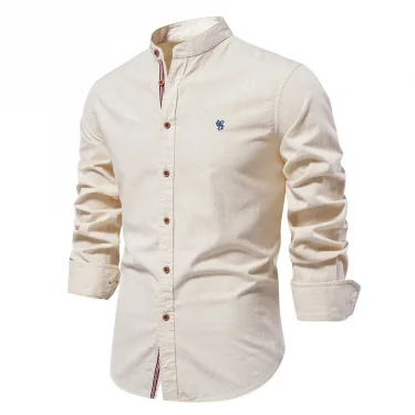 2025 New 100% Cotton Linen Shirt Men Embroidery Brand Shirts Tops High Quality Long Sleeve Button Down Casual Blouses 4