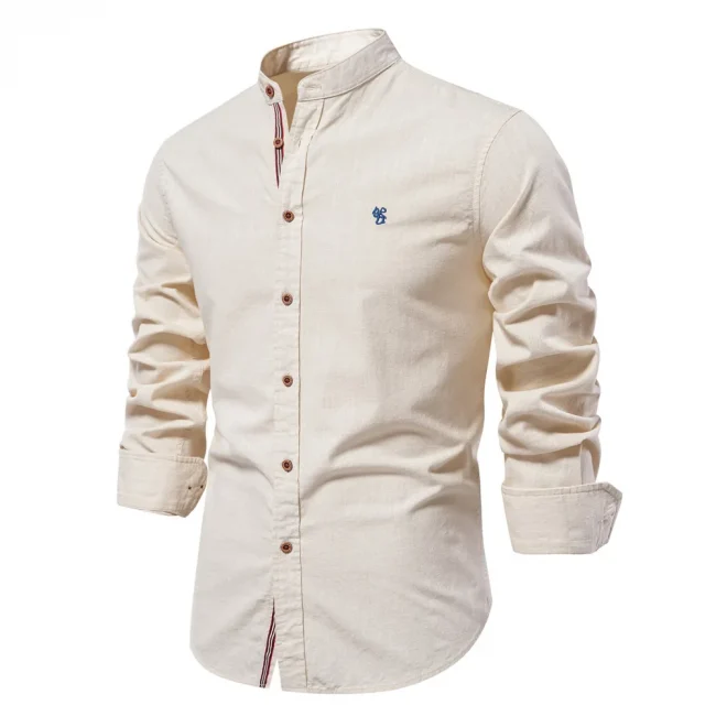 2025 New 100% Cotton Linen Shirt Men Embroidery Brand Shirts Tops High Quality Long Sleeve Button Down Casual Blouses 4