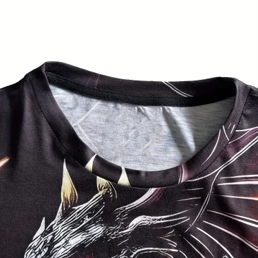 Mens Dragon Print Cotton Blend T-shirt - Stylish Crew Neck Comfortable & Breathable for Summer Casual Everyday Wear Hot Sale 4