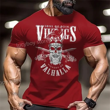 Men T-Shirt Gym Training Sportswear T-Shirt Skull Print Retro Oversized T-Shirt Casual Streetwear Tops Round Neck TeeMen Clothes 4