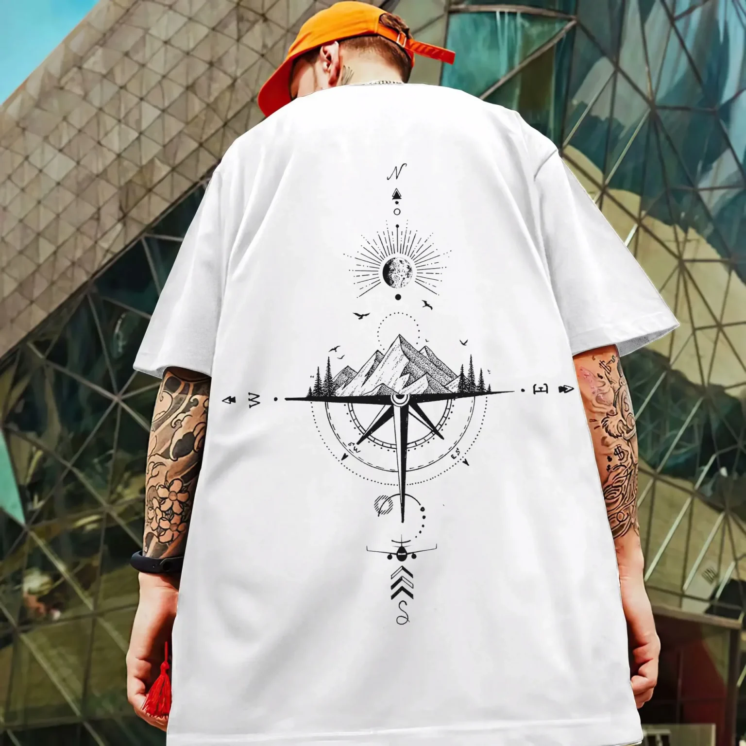 New Summer Men's T-Shirt 3d Compass Printed Short Sleeve Tees Simple Fashion Male Clothing Loose Oversized T-Shirt For Men 6
