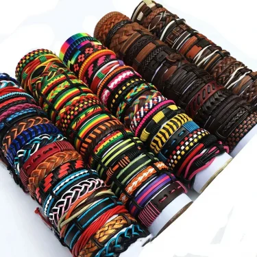 5Pcs/Lot Bulk Vintage Leather Charm Bracelets For Men Women Mix Styles Adjustable Bangle Fashion Jewelry In Wholesale 3