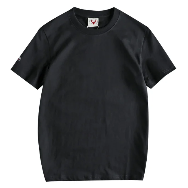 Summer New American Retro Short-sleeved O-neck Solid Color T-shirt Men's Fashion Simple 100% Cotton Washed Casual Sport Tops 5