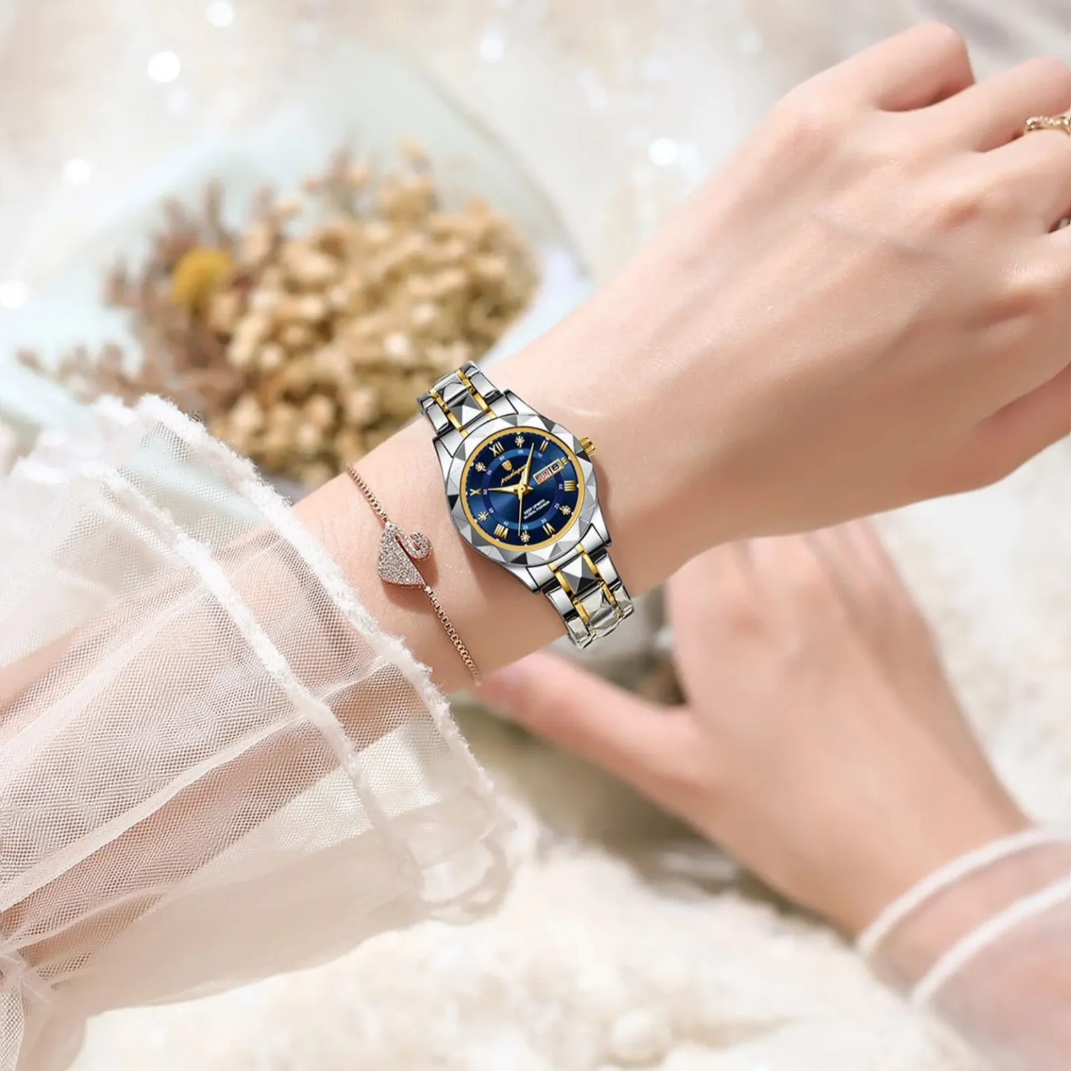 POEDAGAR Luxury Ladies Dress Watch Luminous Waterproof Week Date Woman Wristwatch Stainless Steel Women Quartz Watches reloj+box 5
