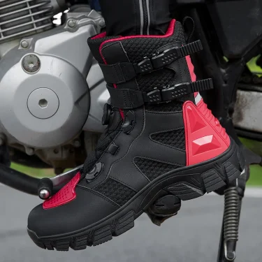Men Motorcycle Boots Breathable Anti-fall Motocross Protective Shoes Knob Lock Buckle Men's Motos Equipment Outdoor Sports Shoes 5