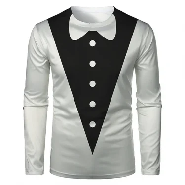 Realistic Suit Tuxedo 3D Print Pattern T Shirts Men Long Sleeve Casual Fashion T-shirt Sweatshirt Breathable Streetwear Tshirt 3