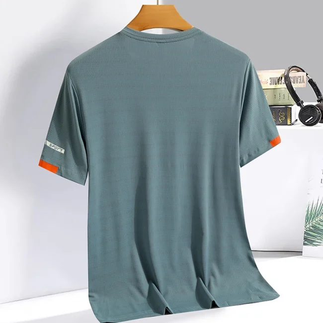 Men's Summer Ice Silk T-shirt Sweatshirt Round Neck Simple Running Fitness Suit Thin Breathable Quick Drying T 2