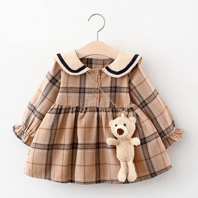 Spring Newborn Baby Girl Plaid Dress Toddler Girls Clothes Sweet Princess 1st Birthday Dresses For Girls Baby Clothes 3