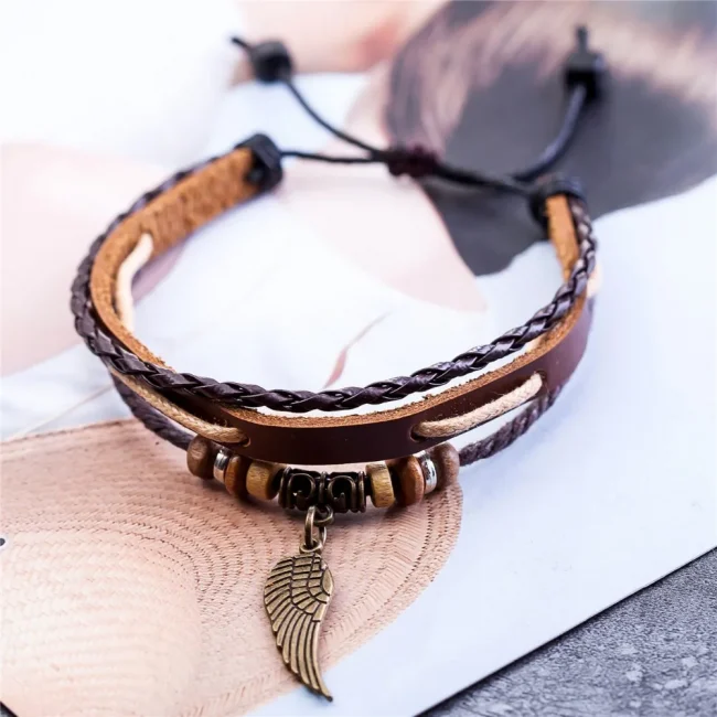 Leather Bracelets for Women Men Jewelry Handmade Wing Charm pulseira masculina pulseira feminina bileklik bracelet men femme new 4