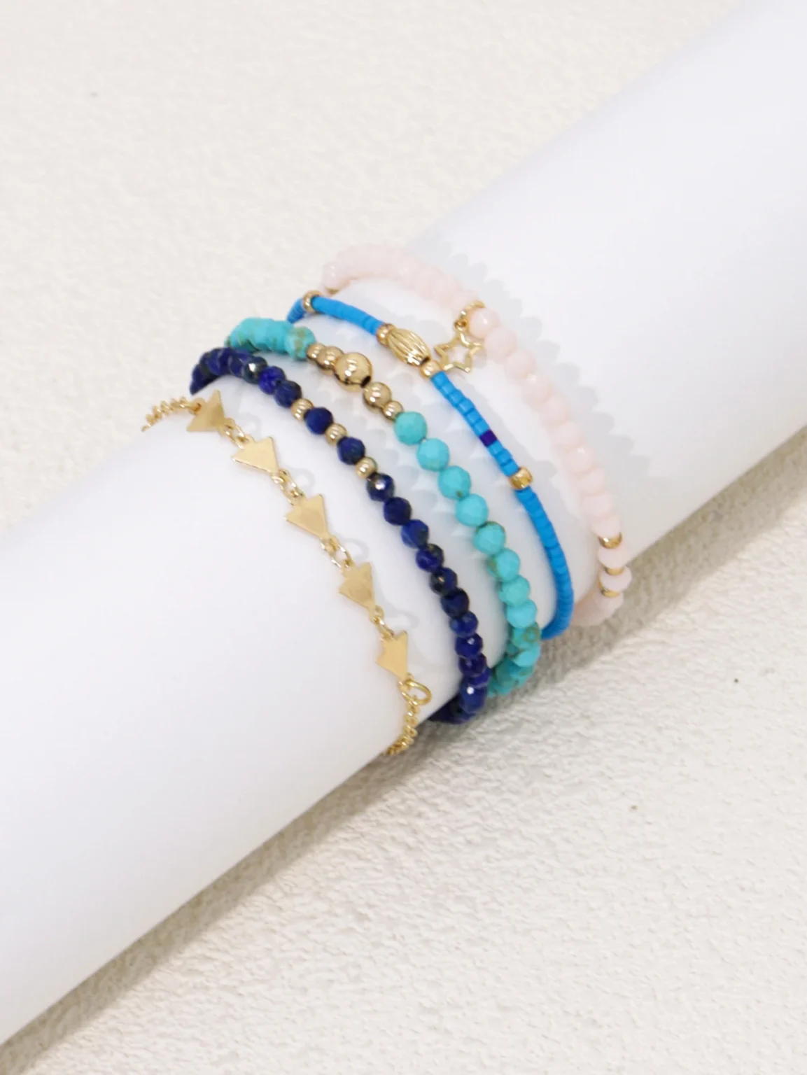 Stretch Bracelet Set Bohemia Gold Color Glassbeads Elastic Handmade Girls Vacation Jewelry 6