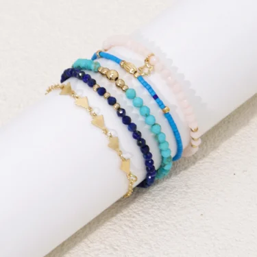 Stretch Bracelet Set Bohemia Gold Color Glassbeads Elastic Handmade Girls Vacation Jewelry 6