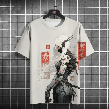 Japanese T-Shirt For Men Mechanical Character Graphic T Shirts Short Sleeve Printing Tees Outdoor Oversized Men's Clothing Tops 1