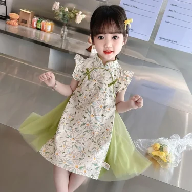 Tang Girls Casual Dresses Chinese Kids Clothes Perform Cheongsams Fashion Girl Hanfu Dress Summer Modern Qipao Baby Vestido 5
