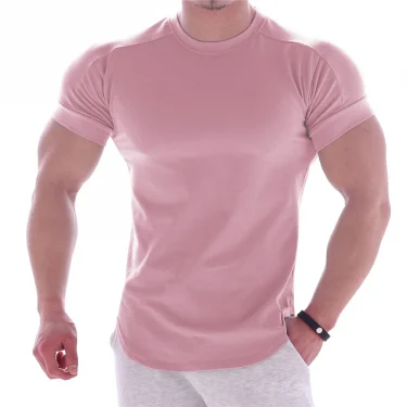 Men Summer T Shirts High Elastic Slim Fit Tshirt Men Quick-drying Curved Hem Mens T-Shirts Solid Color 3XL 2