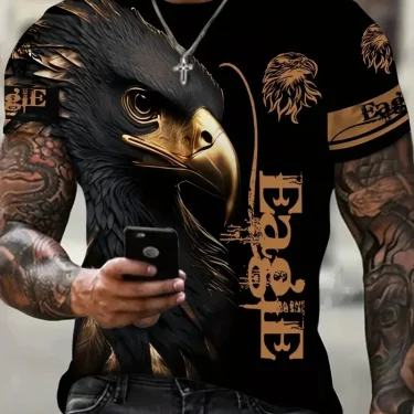 Fashion Eagle Men's T-Shirts Loose O-Neck Casual Tops Short Sleeve 3D Animal Printing Street T Shirt 6XL Big Size Breathable Tee 2