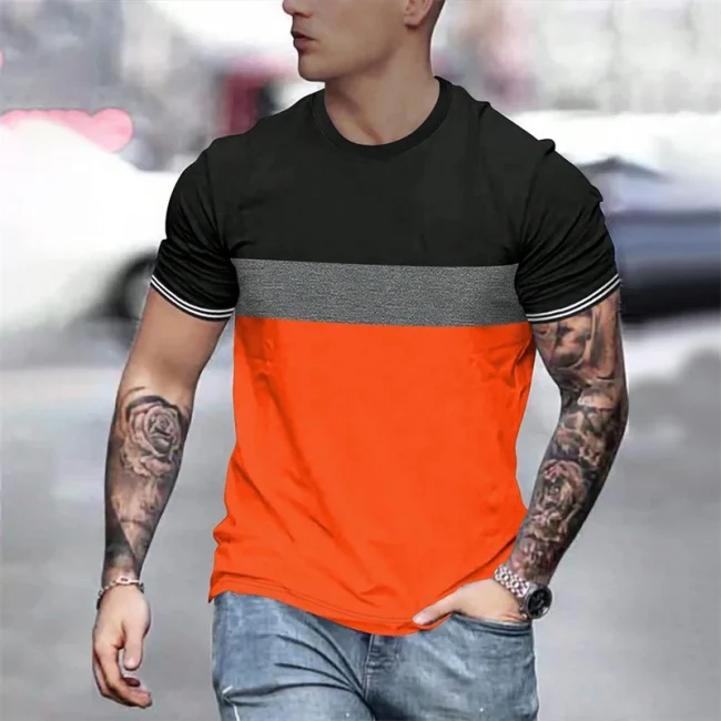 Simple Fashion Stripe T Shirts For Men Summer Casual Short Sleeve 3D Printed T-shirt Loose Crew Neck Breathable Pullovers Tops 2