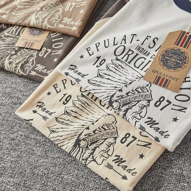 Summer New American Retro Short-sleeved O-neck Letter Printed T-shirt Men's Fashion Simple 100% Cotton Washed Casual Sport Tops 3