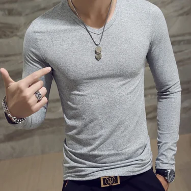 Spring Autumn Period Long Sleeve Cultivate One's Morality Men's T-shirt O-neck Solid Polyester T Shirt Men Red Blue Black 4