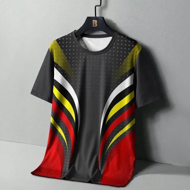 Summer Men's T Shirt Street Sport Fitness Clothing Casual Short Sleeve Print Quick-drying Clothing Outdoor Sportshirt T-Shirts 3