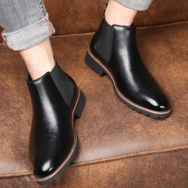 Men Classic Retro Leather Chelsea Boots for Man Fashion Ankle Mens Casual British Style Short Boot High-Top Shoes 5