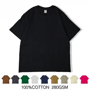 280GSM New Summer 100%Cotton T Shirts Men Casual Short Sleeve Cotton Crew Neck Soft Plain T-Shirt Men's Loose Fit Tee Shirt Tops 2