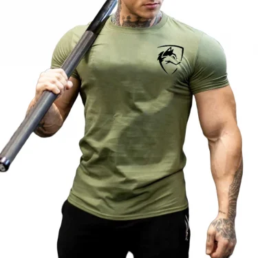New Cotton Casual Print T-shirt Men Short Sleeve Skinny Tees Shirt Male Gym Fitness Tops Summer Sport Training Crossfit Clothing 1