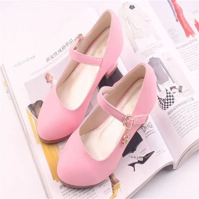 Children Girls Leather Shoes White Princess High Heel Shoes For Kids Girls Performance Dress Student Show Dance Sandals 28-41 6