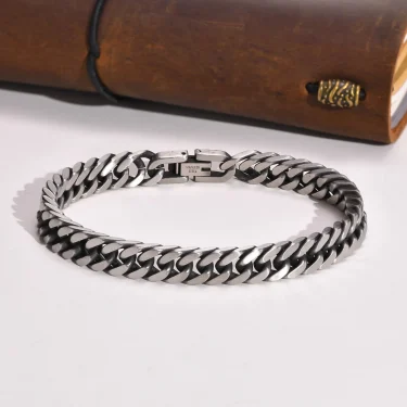 Vnox Chunky Retro Cuban Chain Bracelets for Men, Vintage Antique Stainless Steel Curb Dome Link Wristband, Cool Outfit Jewelry 2