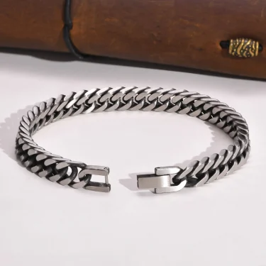 Vnox Chunky Retro Cuban Chain Bracelets for Men, Vintage Antique Stainless Steel Curb Dome Link Wristband, Cool Outfit Jewelry 3