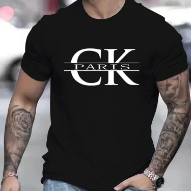 Summer new monogram print, men's retro casual cotton street casual fashion short-sleeved top 1