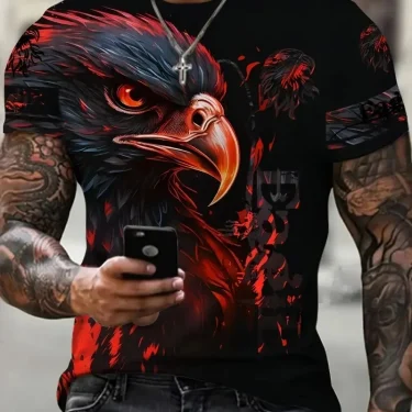 Fashion Eagle Men's T-Shirts Loose O-Neck Casual Tops Short Sleeve 3D Animal Printing Street T Shirt 6XL Big Size Breathable Tee 1