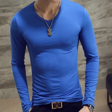 Spring Autumn Period Long Sleeve Cultivate One's Morality Men's T-shirt O-neck Solid Polyester T Shirt Men Red Blue Black 6