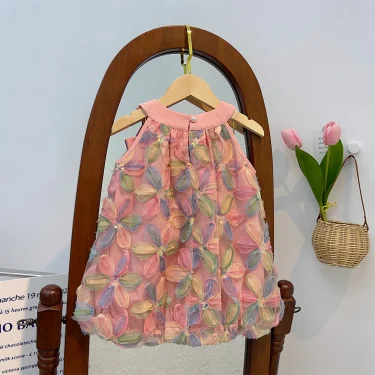 Bear Leader Girl Dress Summer New Girl Dress Princess Dress Little Girl Fashion Colorful Flower Yarn Dresses Kid Clothes 6