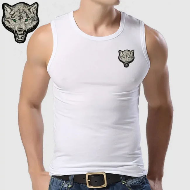 New Casual Men's Wolf T-shirts 2022 Round Neck Sleeveless Cotton embroidery Animal T shirt Men Tee Shirts Homme Camisetas Hombre 2
