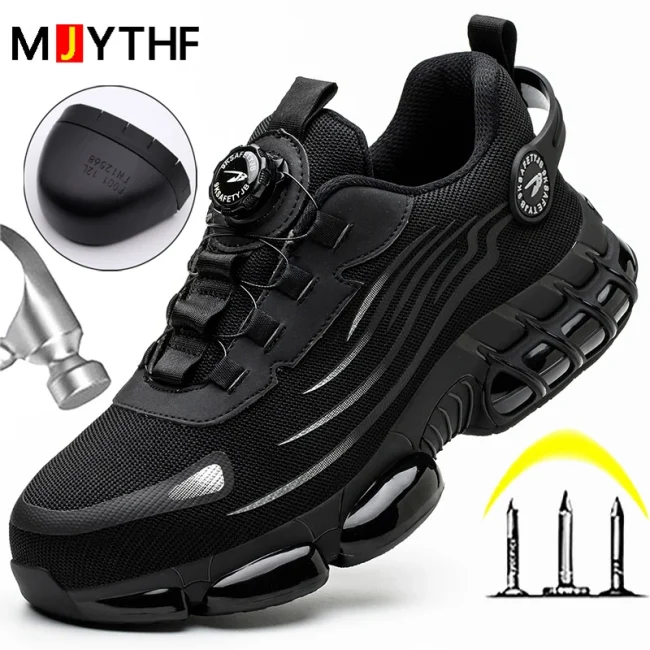 Rotating Button New Safety Shoes Men Anti-smash Anti-puncture Work Shoes Fashion Men Sport Shoes Security Protective Boots Men 2