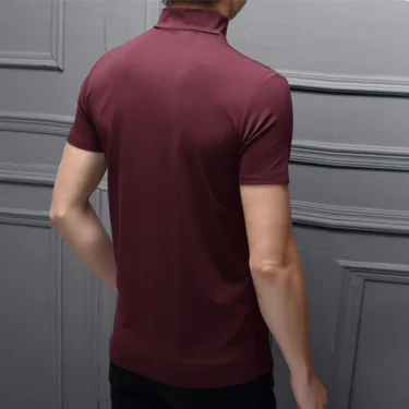 New Trend Summer Men Half High Collar Mercerized Cotton Short Sleeve Slim Body T-Shirt Men Solid Color Modale High Collar 6