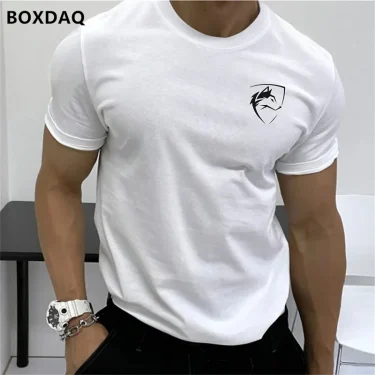 Summer Men's Fashion T-Shirts Short Sleeve Simple Wolf Badge Printing Streetwear Male T Shirt Trend O-Neck Casual Tops Plus Size 1