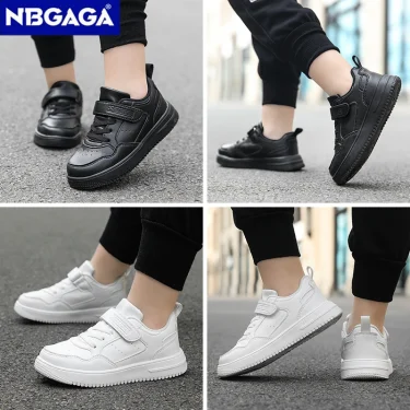 Children Sneaker Boys Casual Shoes Black Leather Flat Student Walking Shoes Non-slip Girl Lightweight Sports Tennis Footwear 4