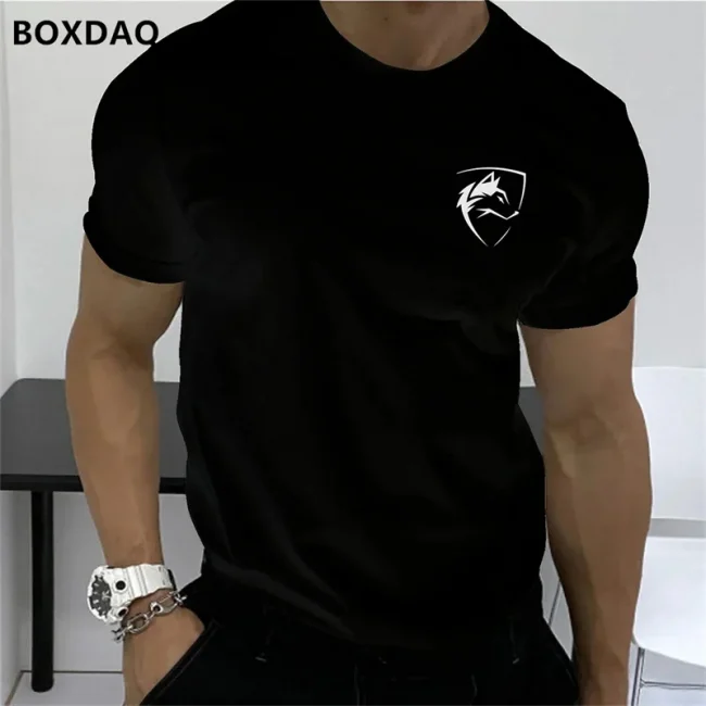 Summer Men's Fashion T-Shirts Short Sleeve Simple Wolf Badge Printing Streetwear Male T Shirt Trend O-Neck Casual Tops Plus Size 4