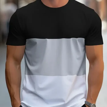 Summer new fashion men colorful geometric print pattern leisure loose street fitness high quality leisure men's T-shirt 1