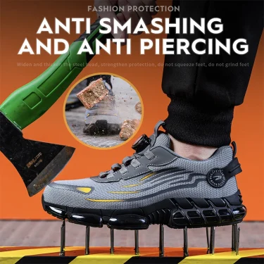 Rotating Button New Safety Shoes Men Anti-smash Anti-puncture Work Shoes Fashion Men Sport Shoes Security Protective Boots Men 5